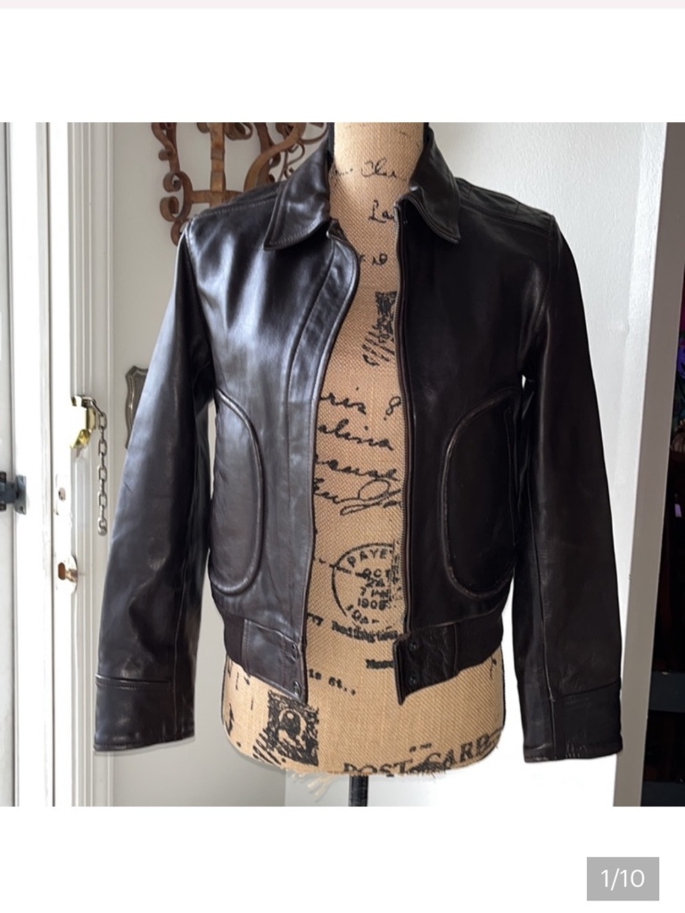Vintage dark espresso brown bomber leather jacket - Picture 7 of 9